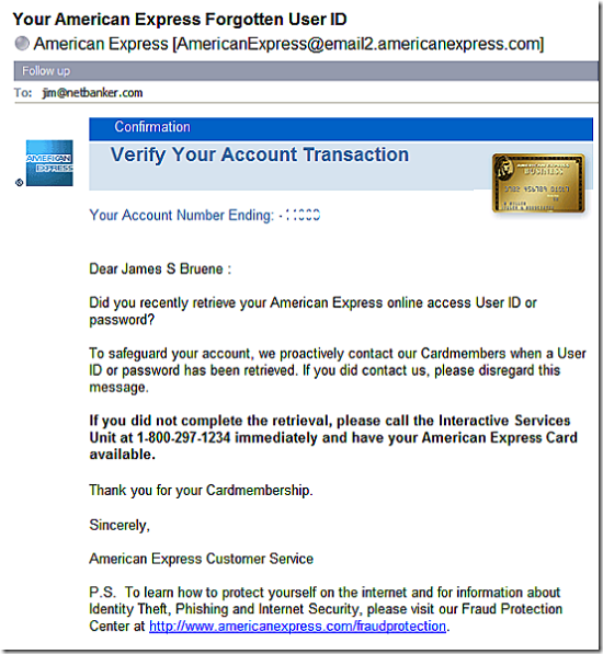 Password Reset Alert from American Express Finovate